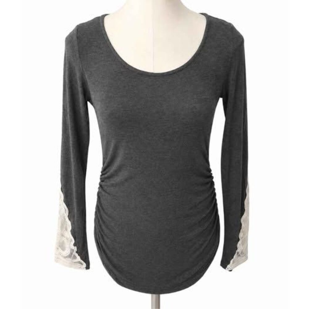 Ella Mara Ruched Lace Sleeve Top Women's Medium boho romantic